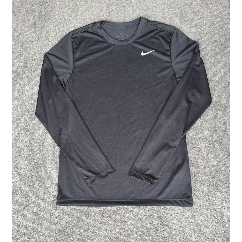 Nike Dri-FIT Long Sleeve Training Shirt Black Small Swoosh Logo Activewear